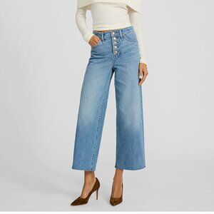 EXPRESS Women’s Wide-Leg Ankle Jeans – High Waisted Stretch Denim with Raw Hem